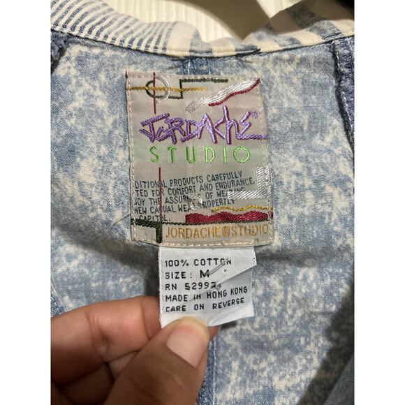 Jordache Studio VIntage Acid Wash Long Sleeve Button Down Top M - Picture 3 of 4